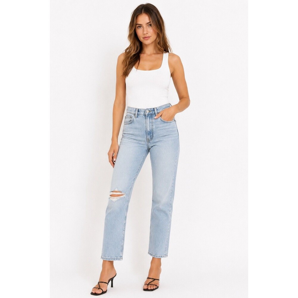 Reformation Cynthia High Rise Straight Leg Jeans Tahoe Distressed 25 Classic